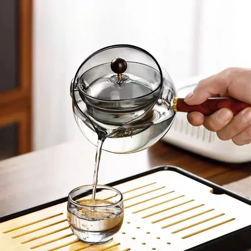 Semi-automatic Rotary Heat-resistant Glass Teapot - Elegant Tea Brewing - AntiGreed Store