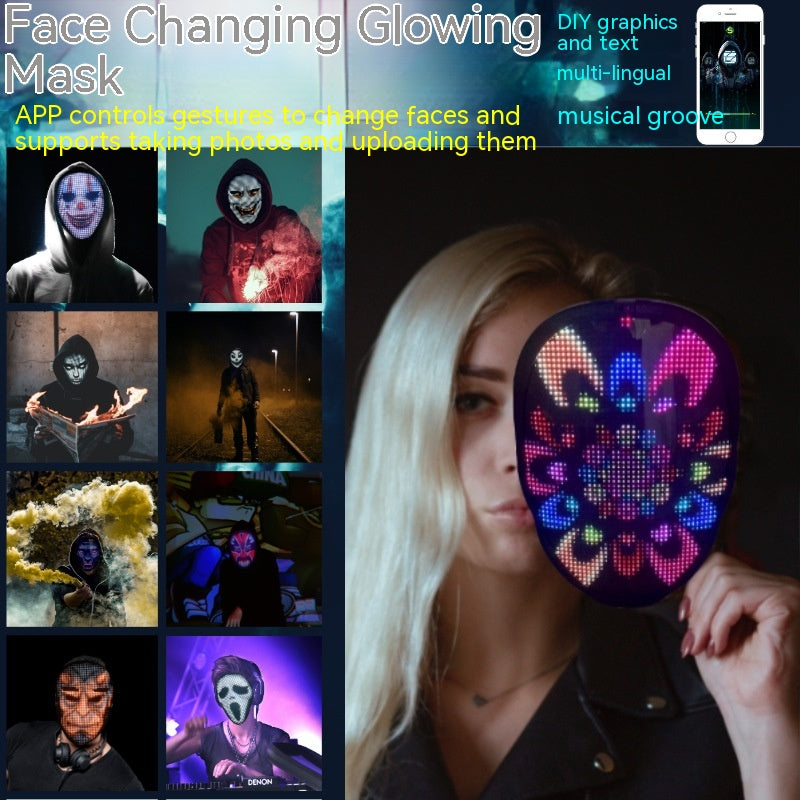 Halloween Face Masks Full Color LED Luminous Mask Face Changing Mask Party Bar Props - AntiGreed Store