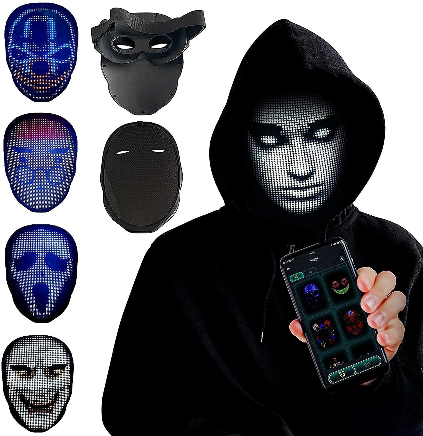 Halloween Face Masks Full Color LED Luminous Mask Face Changing Mask Party Bar Props - AntiGreed Store