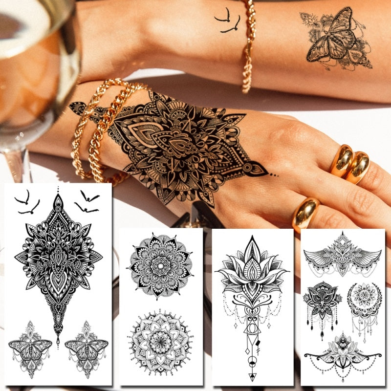 Mandala Henna Flower Temporary Tattoos - Easy-to-Apply, Vibrant Body Art for Women and Men - AntiGreed Store